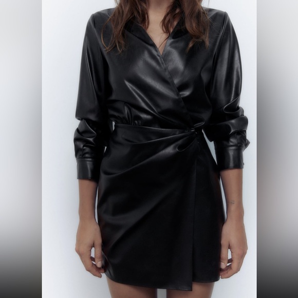 Zara Faux Leather Ruched Dress - Picture 3 of 8